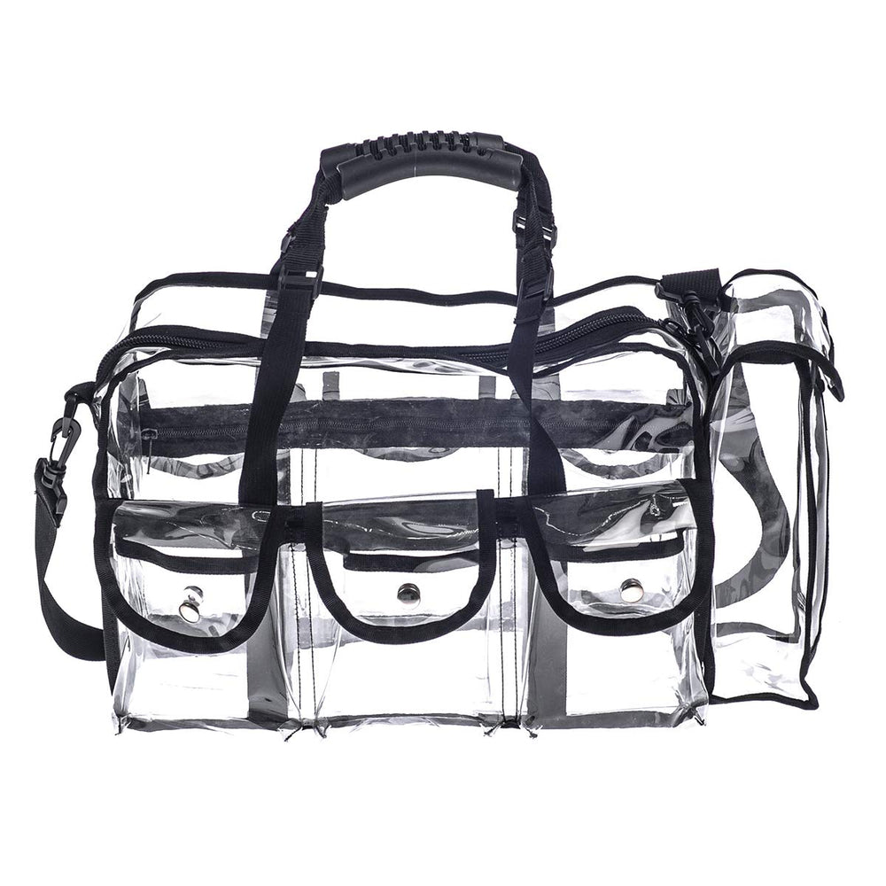 Jula Vance professional clear PVC makeup kit organizer side with magnetic pockets for secure storage.