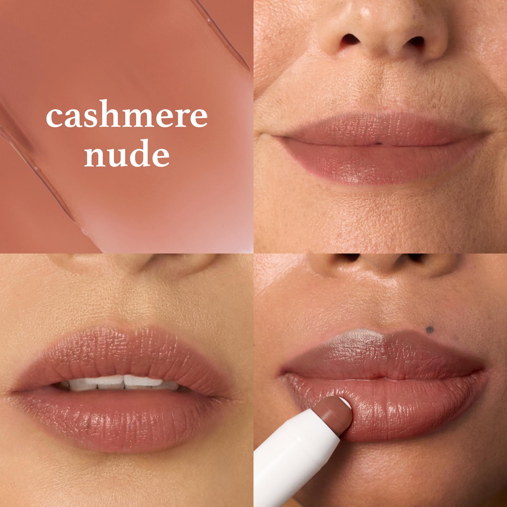 Julep bálsamo tintado Cashmere Nude, brillo natural y color suave en labios.