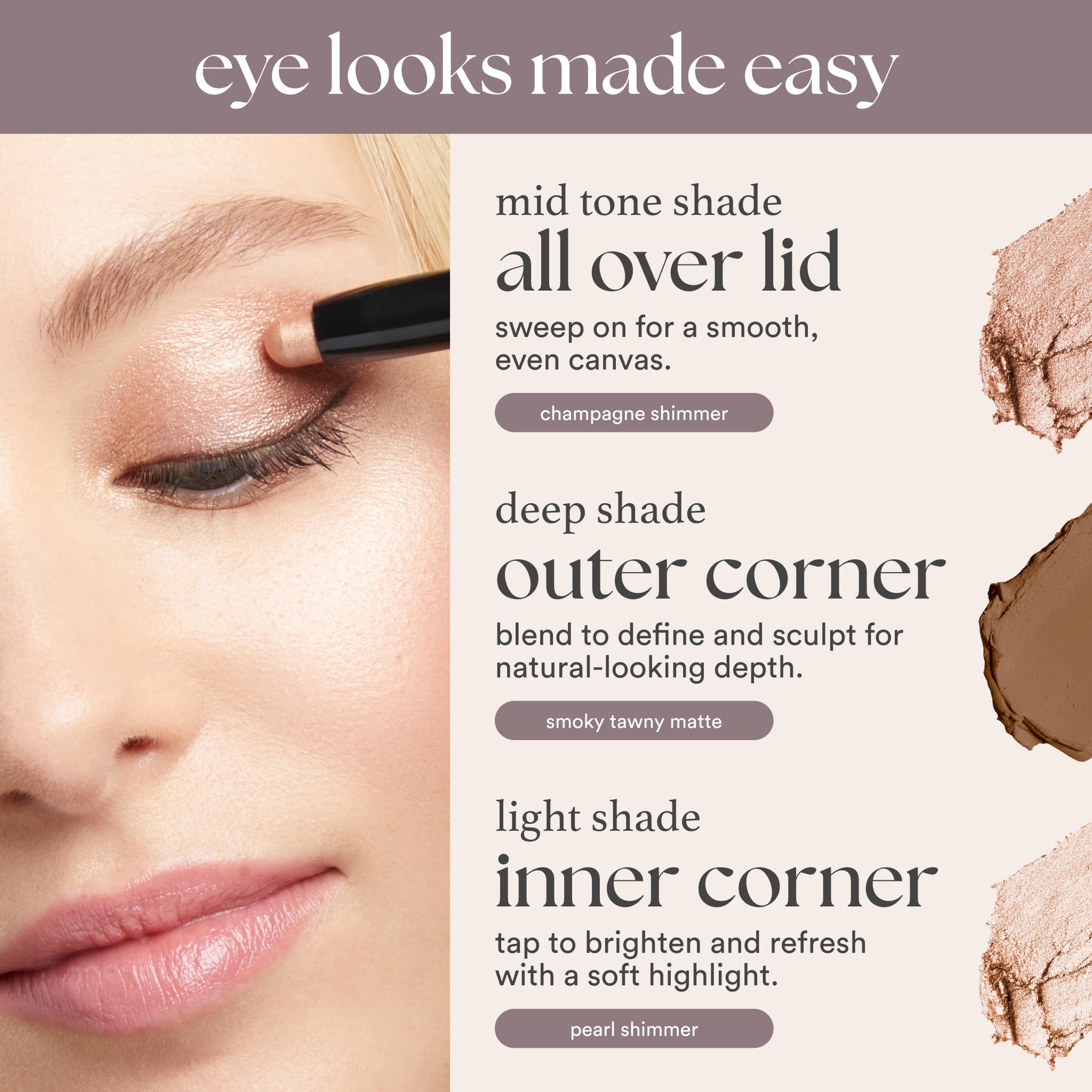 Tono rosa perlado aporta brillo sutil con Julep Eyeshadow 101 Rose Shimmer.