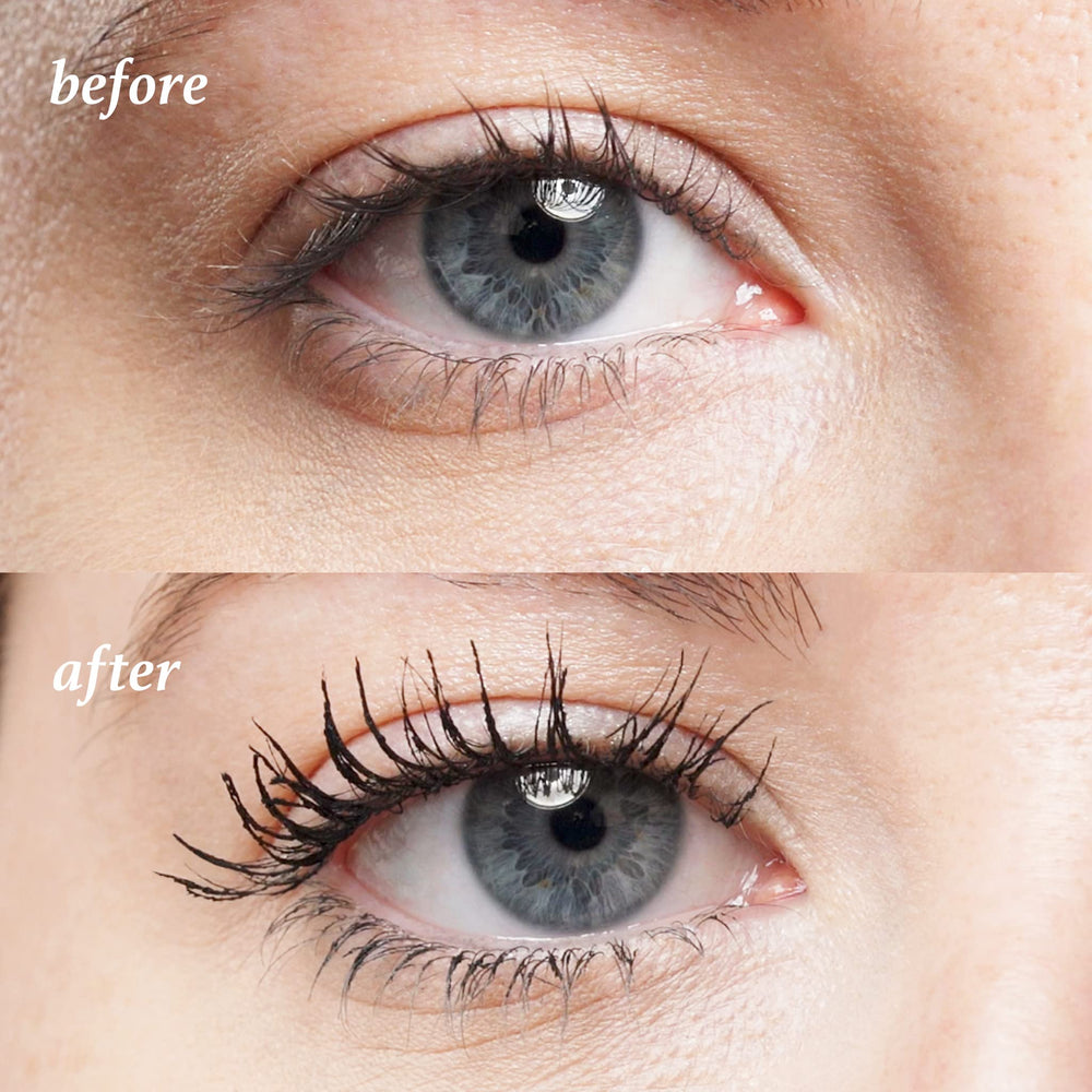 Julep Length Matters wand applying mascara from root to tip for drama.