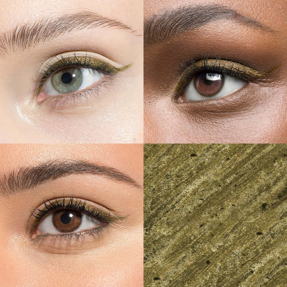 Muestra de color Oro Oliva Brillante para maquillaje diario.
