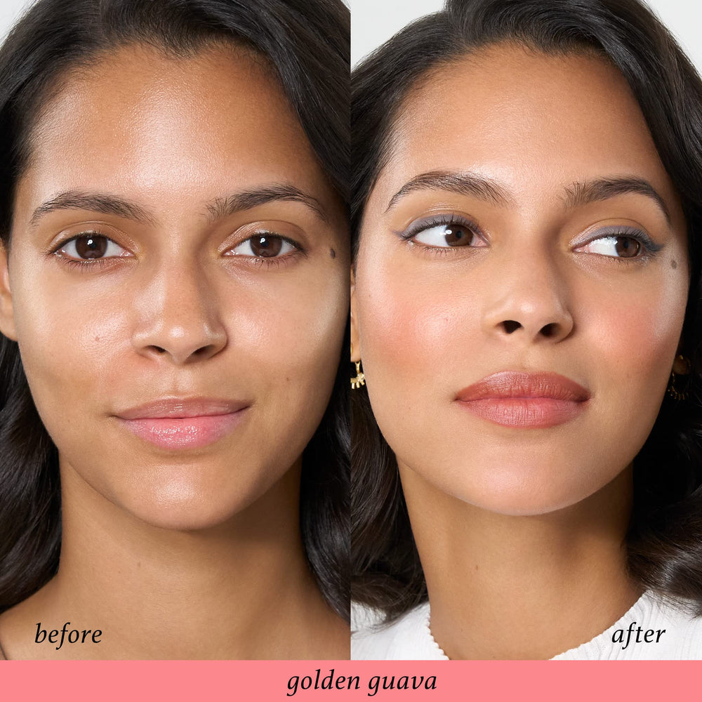 Julep Skip The Brush swatch on cheek achieving a radiant, dewy look