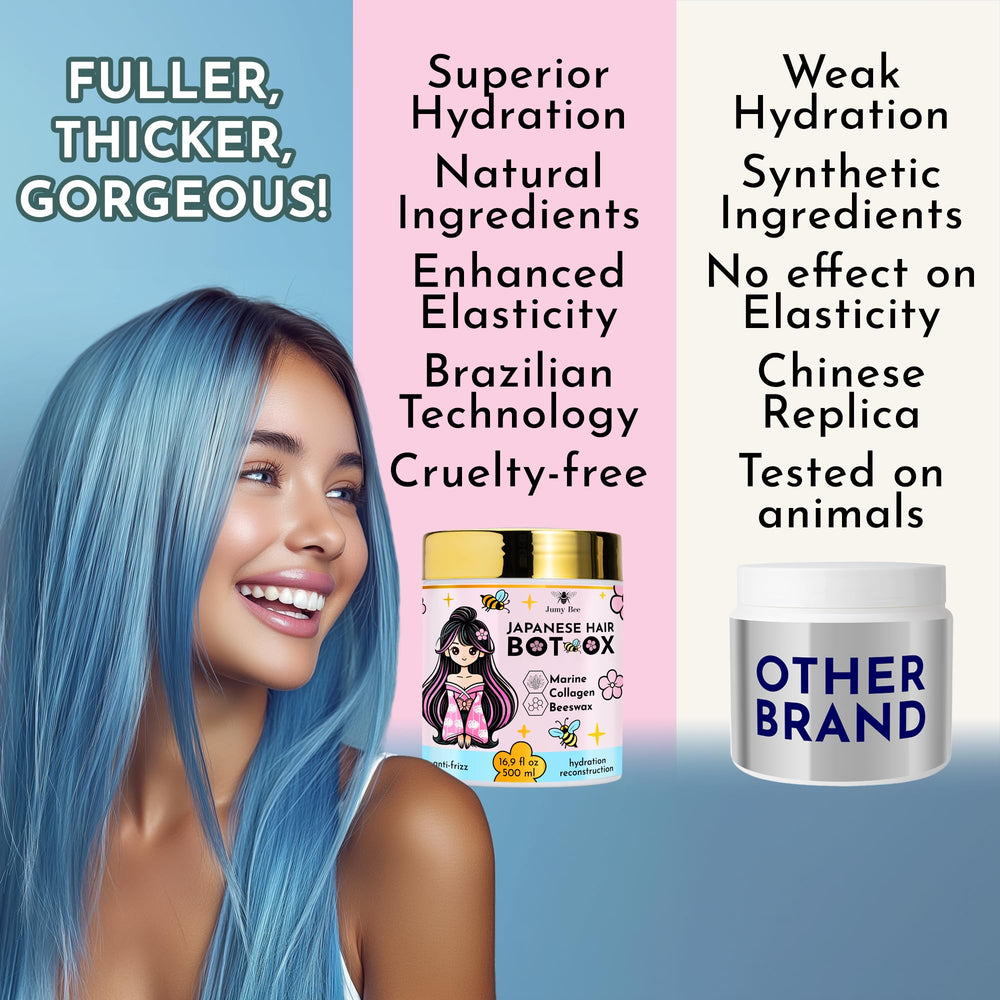Jumybee BTX hair texture after use, smoother and shinier strands with improved manageability.