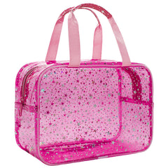 Junesters clear red star bag front view showing large capacity for travel organization