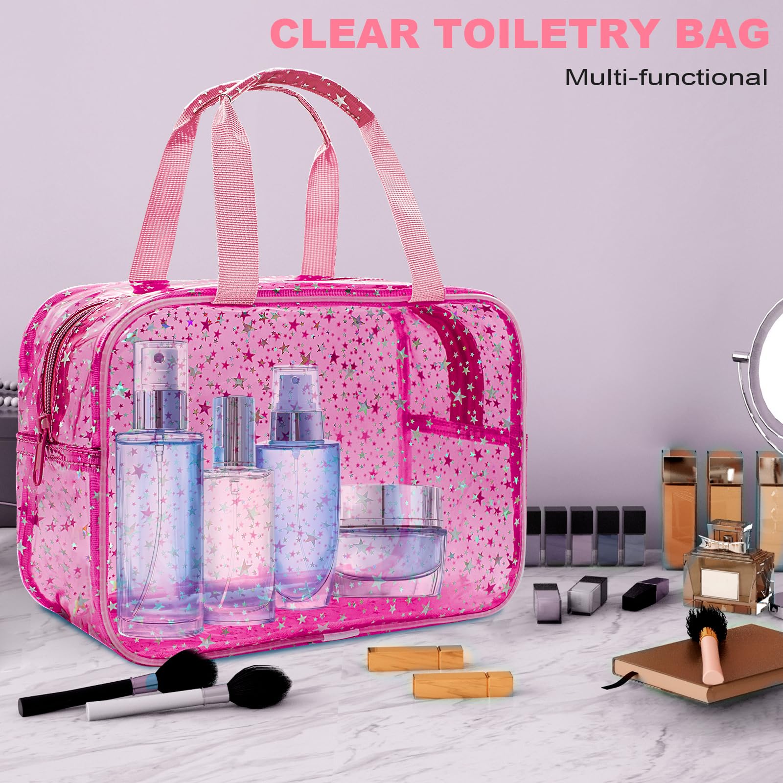 Handheld design of Junesters clear bag for convenient carry during gym or travel