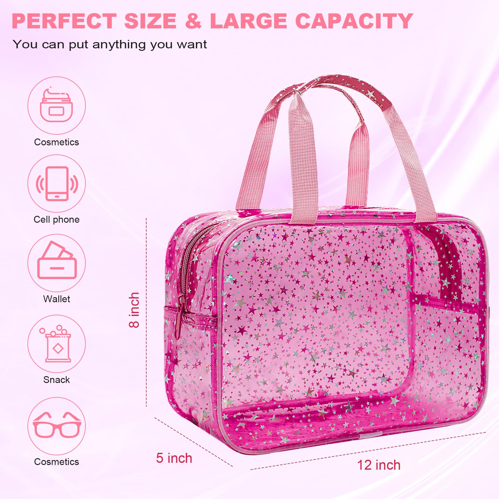 Junesters clear bag zipper opening detail for quick access to cosmetics