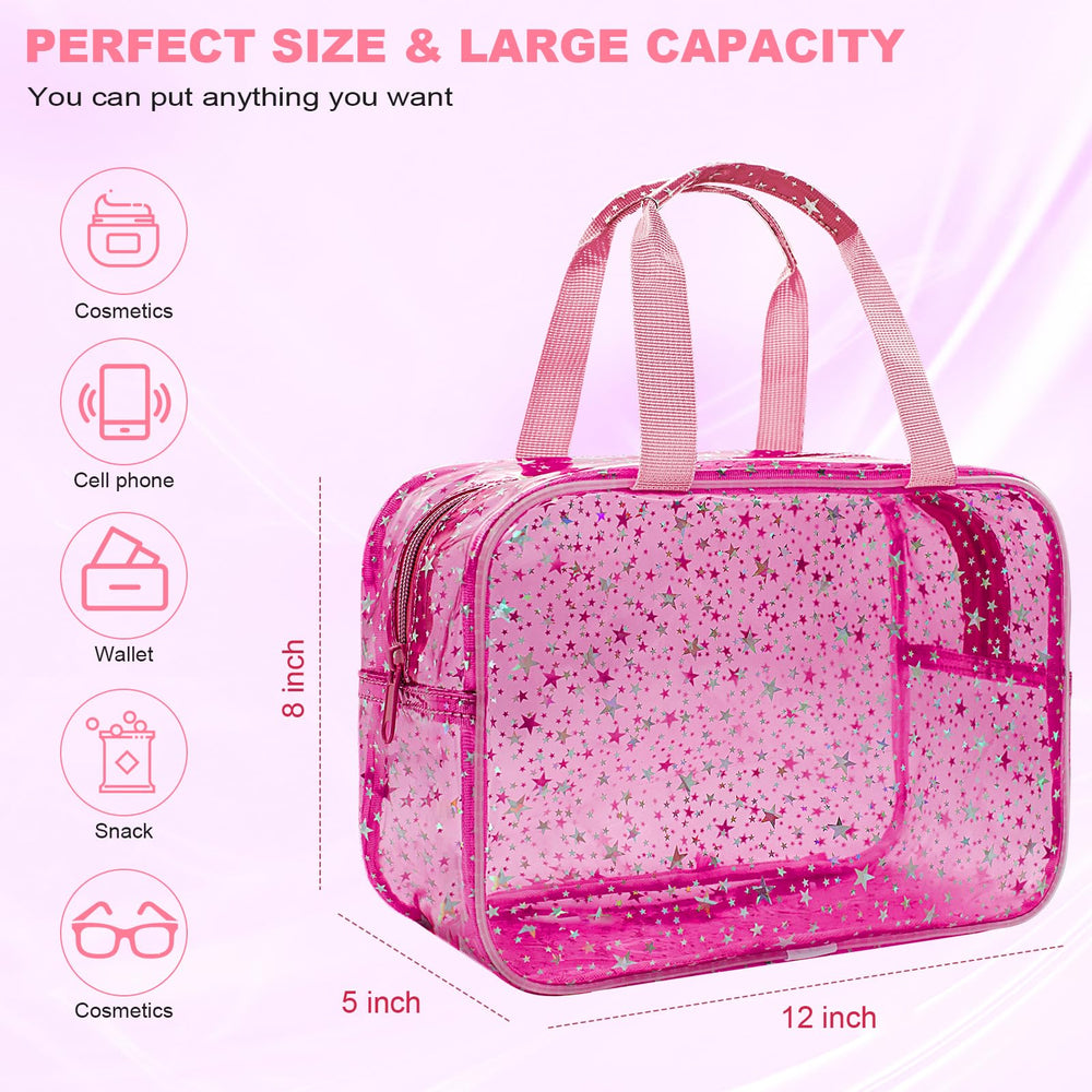 Junesters clear bag zipper opening detail for quick access to cosmetics