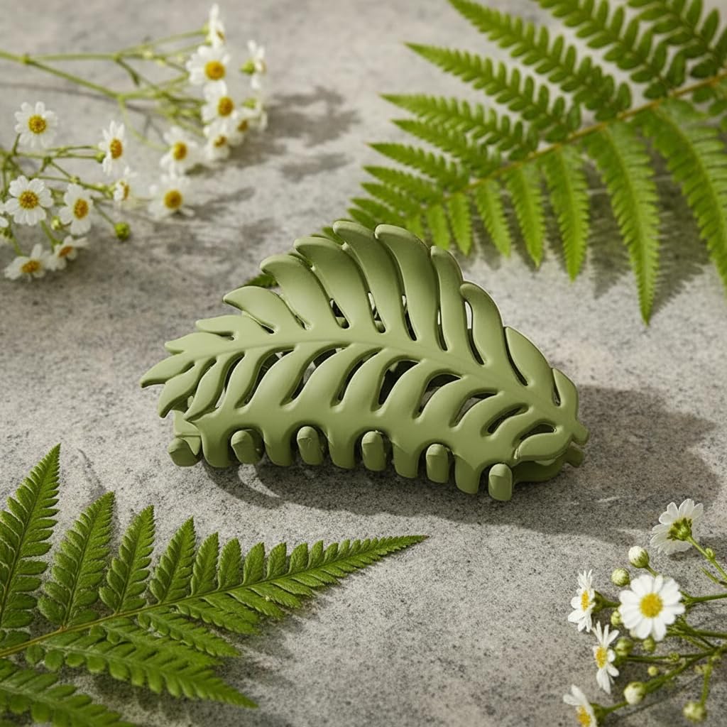 Junfamilee clip de pelo hoja verde dientes grandes antideslizantes para peinados diarios