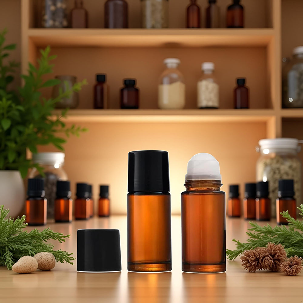 Junfamilee dark glass shields contents from light to preserve scent.