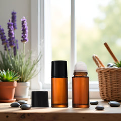 Junfamilee stainless steel roller ball provides smooth application for aromatherapy blends.