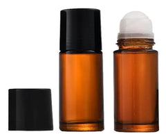 Junfamilee two-pack 50ml brown glass roller bottles for easy essential oil blends.