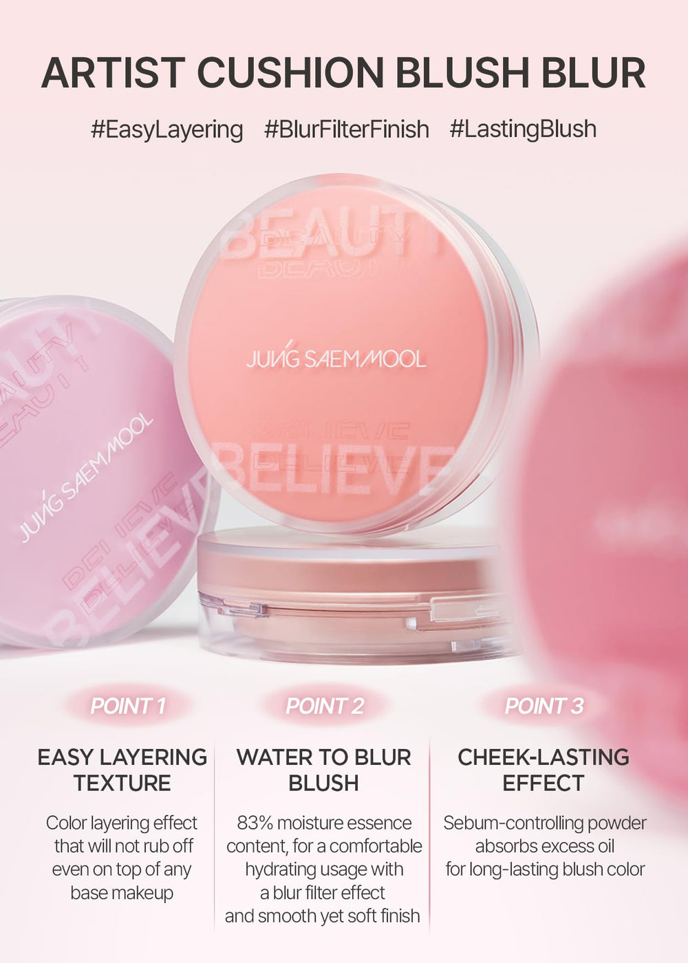 JUNG SAEM MOOL Artist Cushion Blush con puff para aplicación precisa