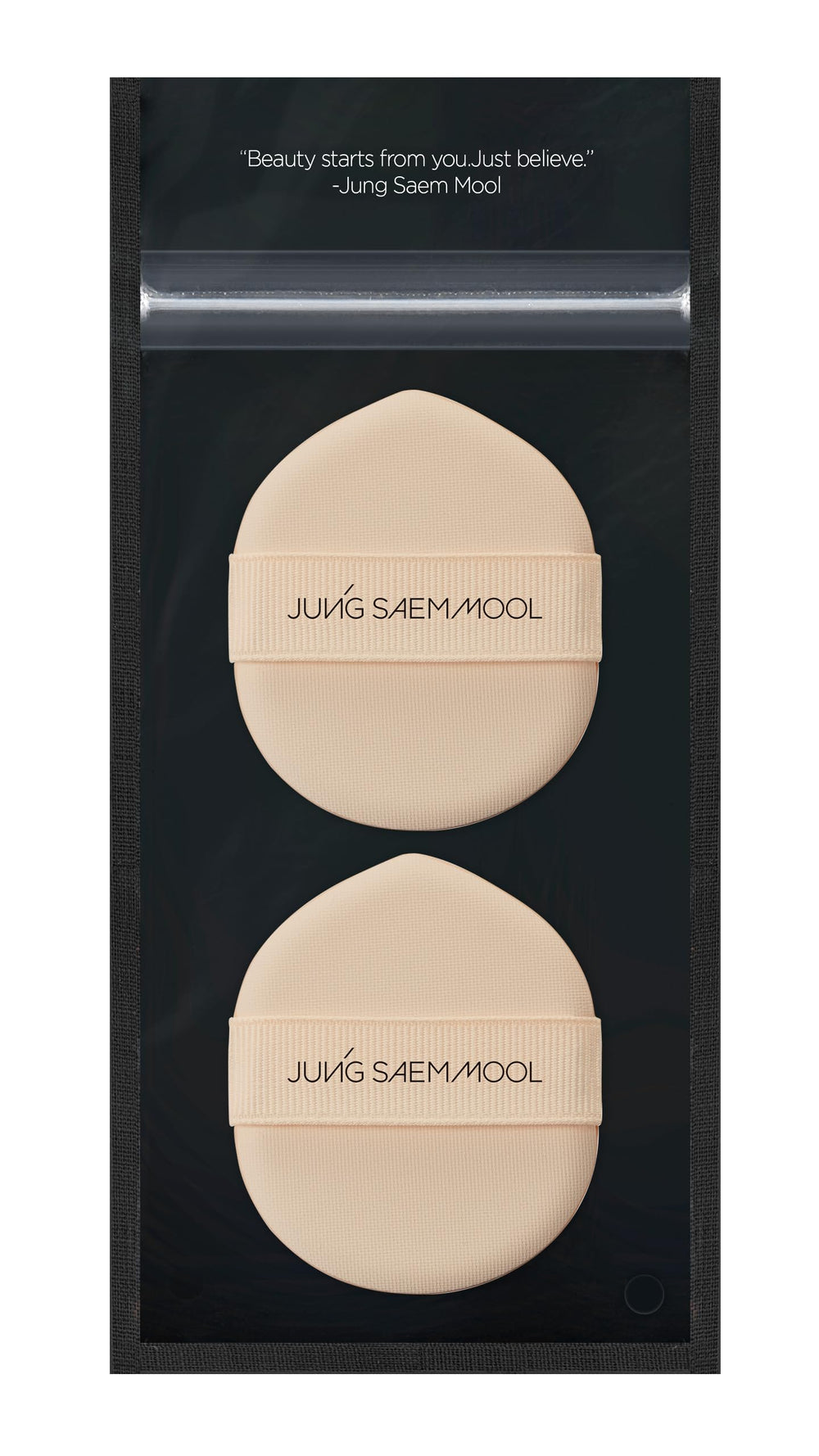 Jung Saem Mool cushion puff close-up showing soft foam for gentle application.
