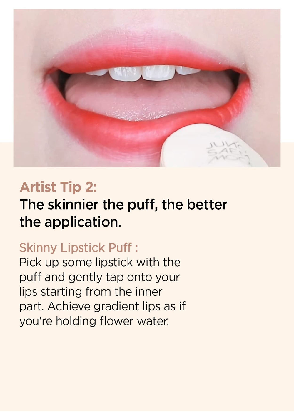 Jung Saem Mool Skinny Tap Puff ultra-slim surface hugs contours for a second-skin finish.