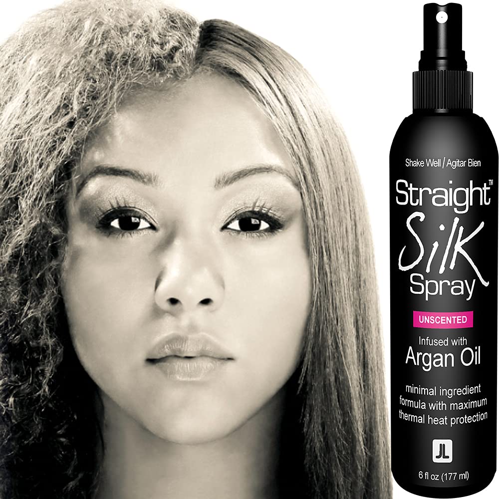 JuniorLabs Straight Silk Spray bottle with argan oil boosts moisture for smoother styling.