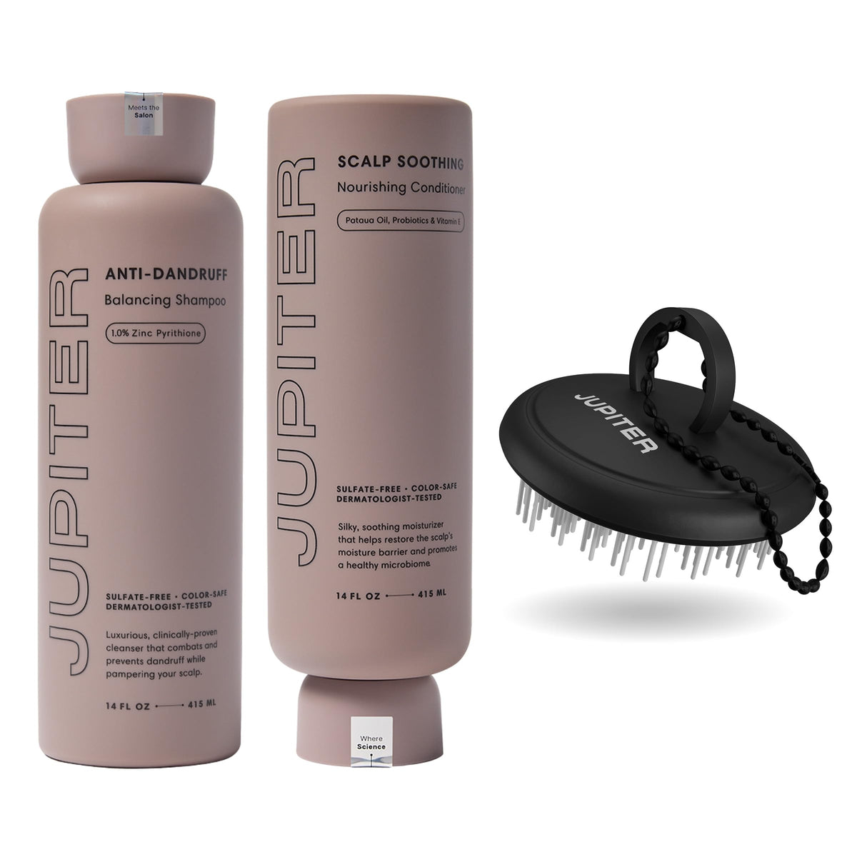Jupiter anti-dandruff shampoo bottle supports scalp balance and hydration.
