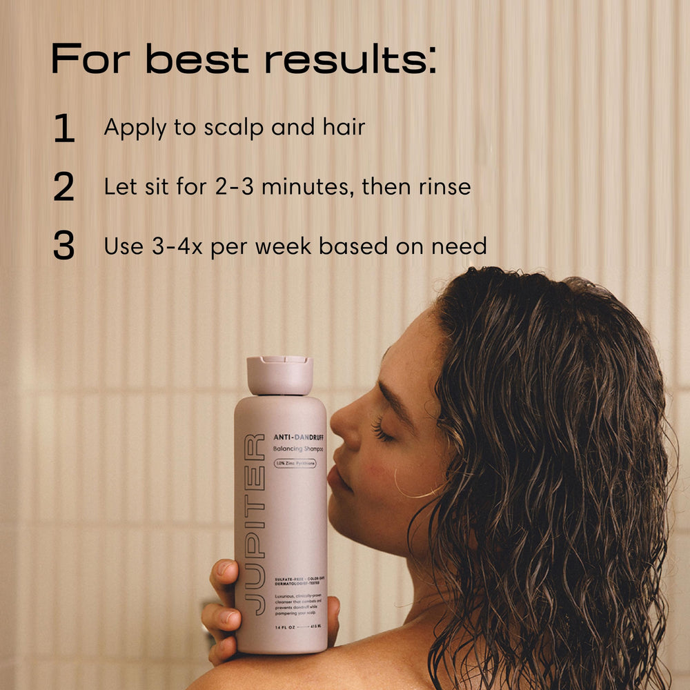 Jupiter shampoo on a shelf highlights color-safe, sulfate-free benefits.