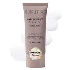 Jupiter Restoring Scalp Serum bottle signals premium dandruff relief for daily use.