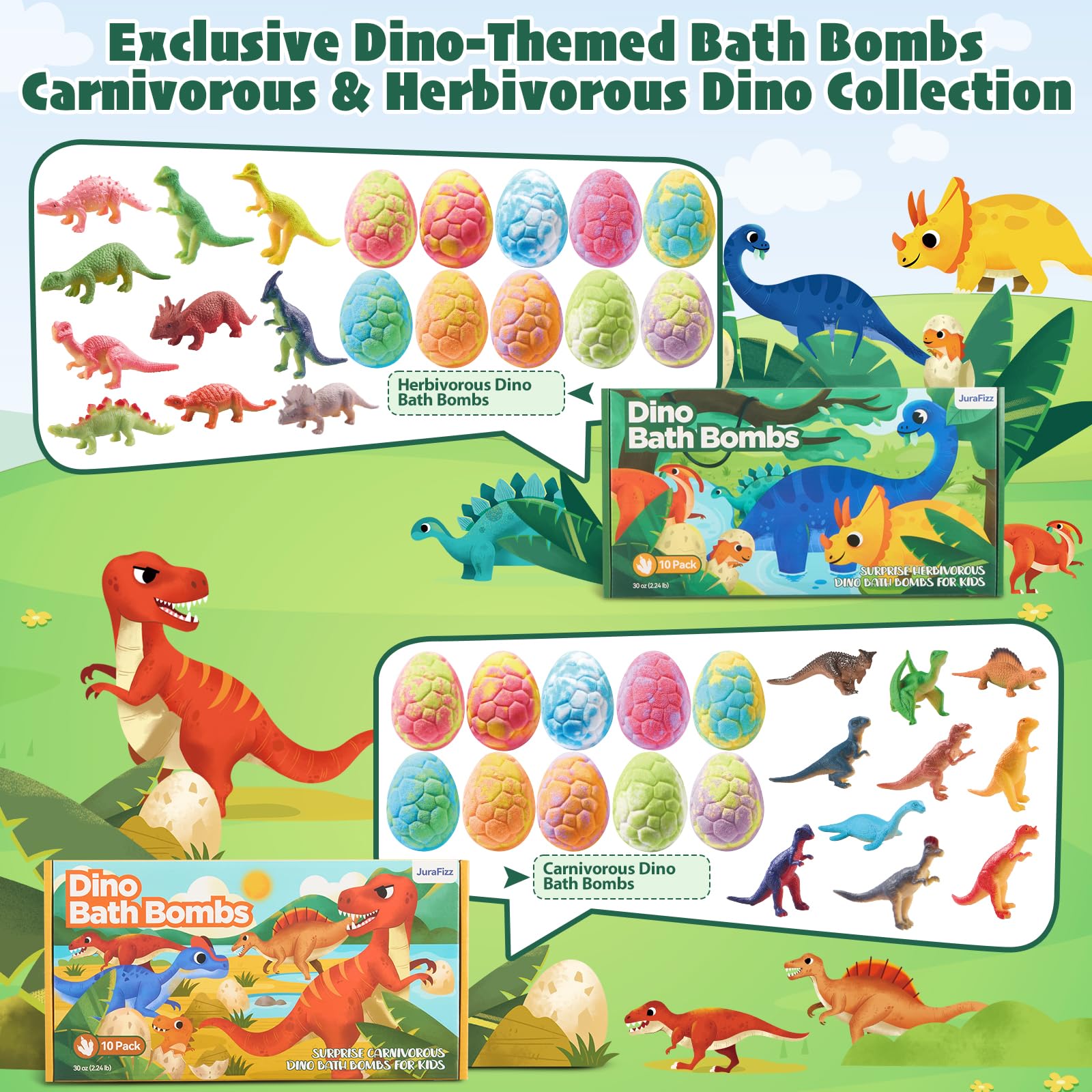JuraFizz bomba dino huevo colores: colores vivos y fragancias para baño sensorial.