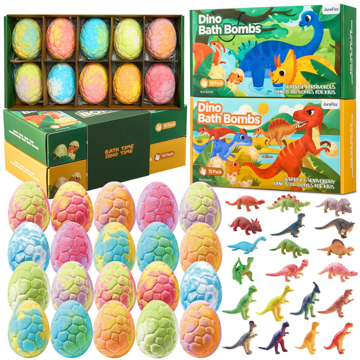 JuraFizz bomba de baño dinosaurios, paquete de 20, ideal para juegos en el baño.