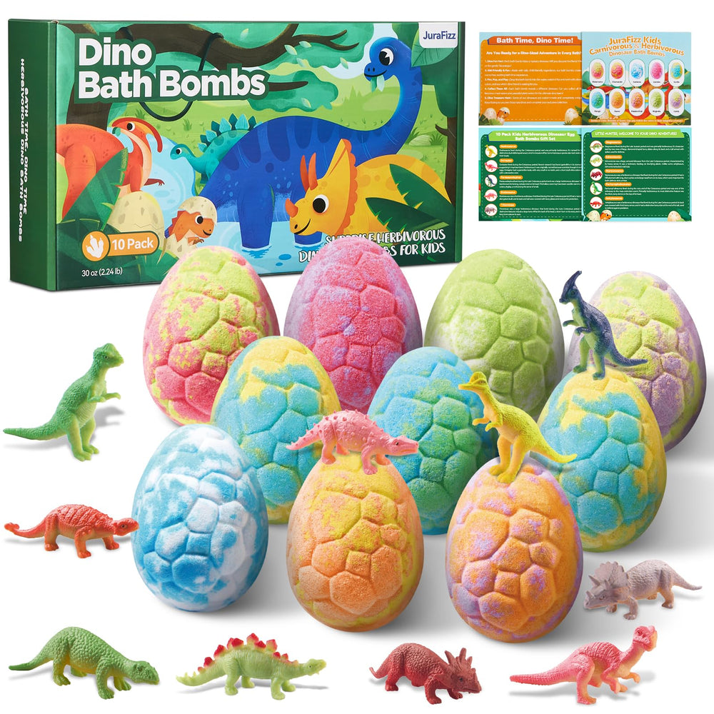 Bombas JuraFizz dinosaurio herbívoro revelando juguete exclusivo durante la disolución