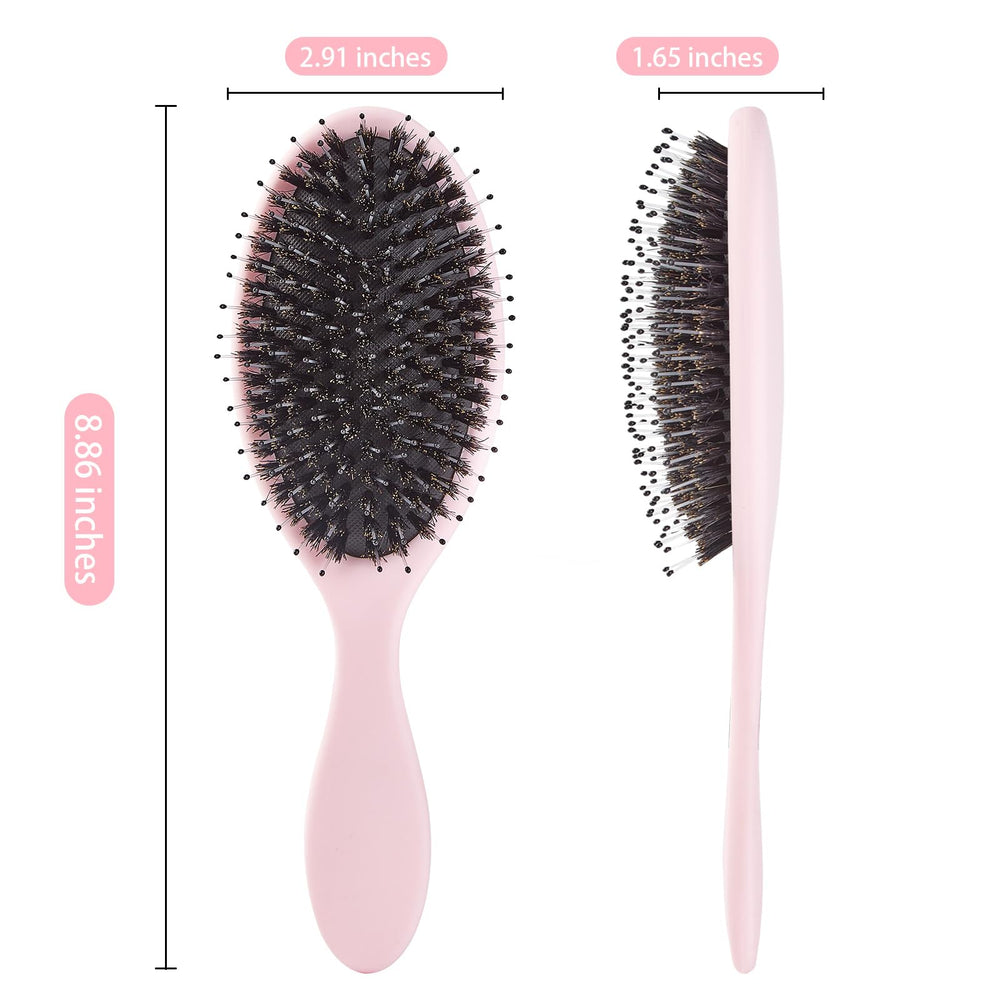 Jurrissa brush with round ball pins massages scalp and promotes circulation.
