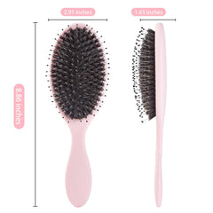 Jurrissa brush with round ball pins massages scalp and promotes circulation.