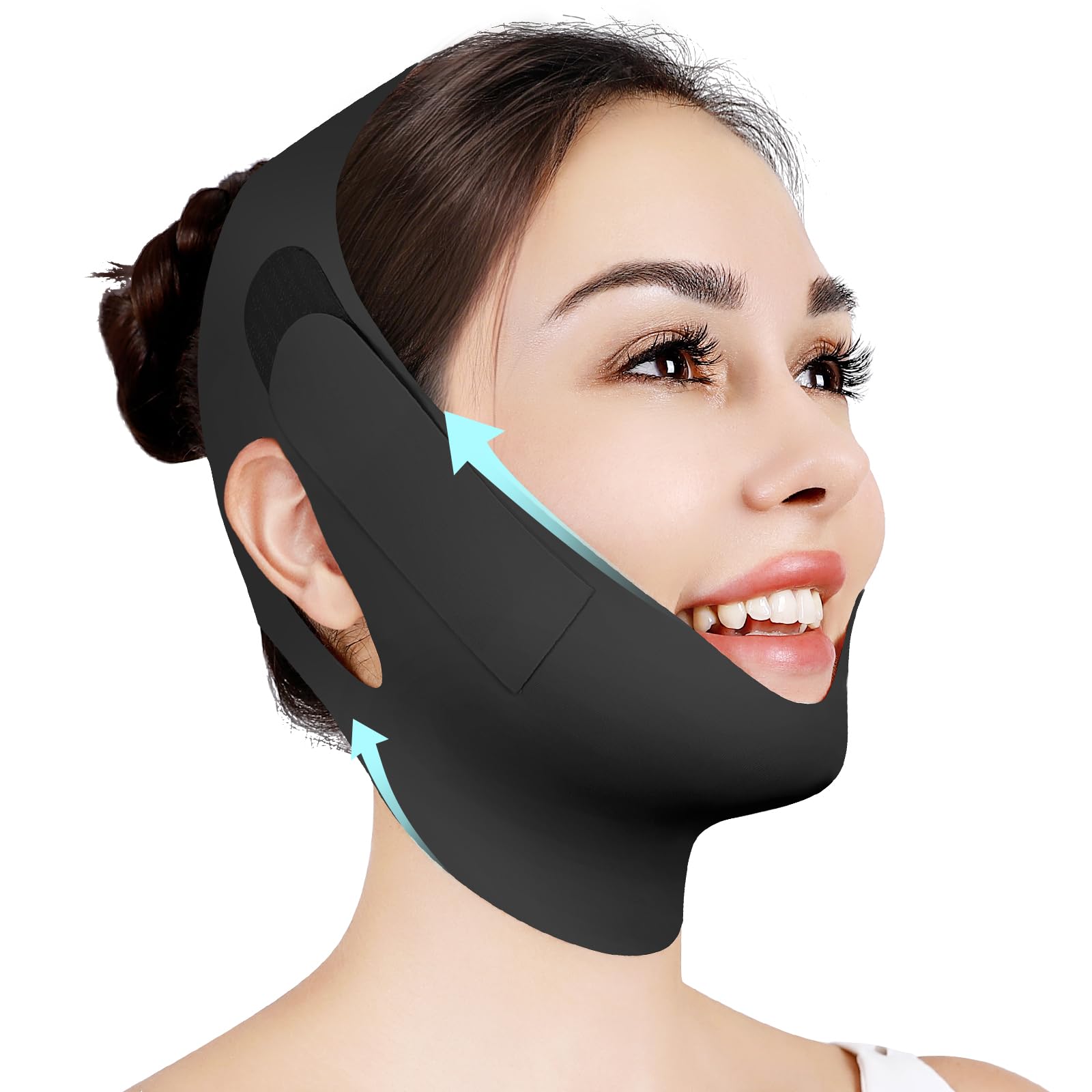 Juskaa chin strap sleeping close-up showing soft ice silk comfort.