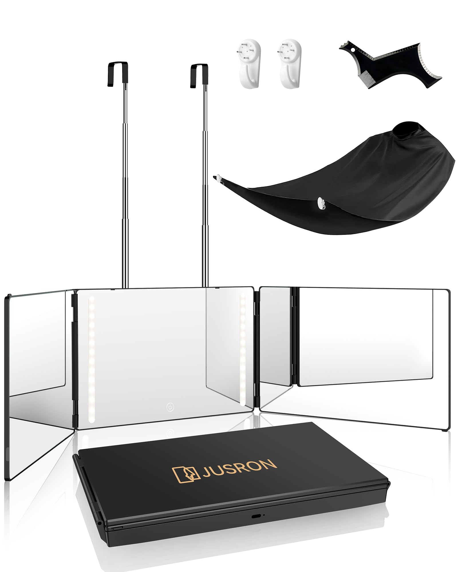 JUSRON 360° viewing angle mirror shows every angle for precise DIY hairstyles.