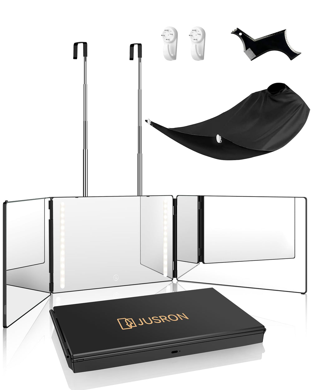 JUSRON 360° viewing angle mirror shows every angle for precise DIY hairstyles.