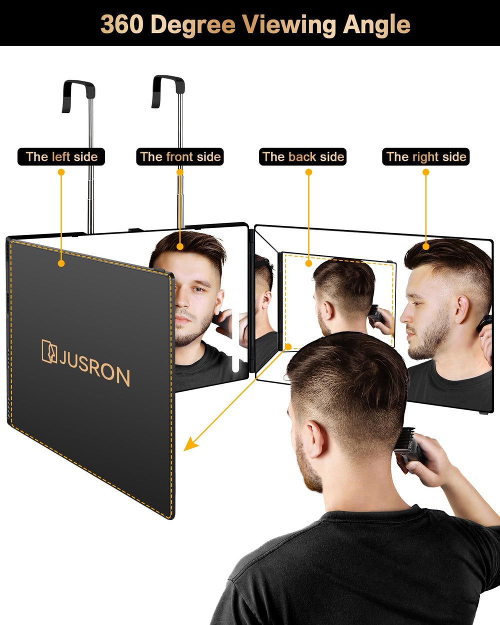 JUSRON anti-fog HD glass mirror reduces glare for clear grooming.