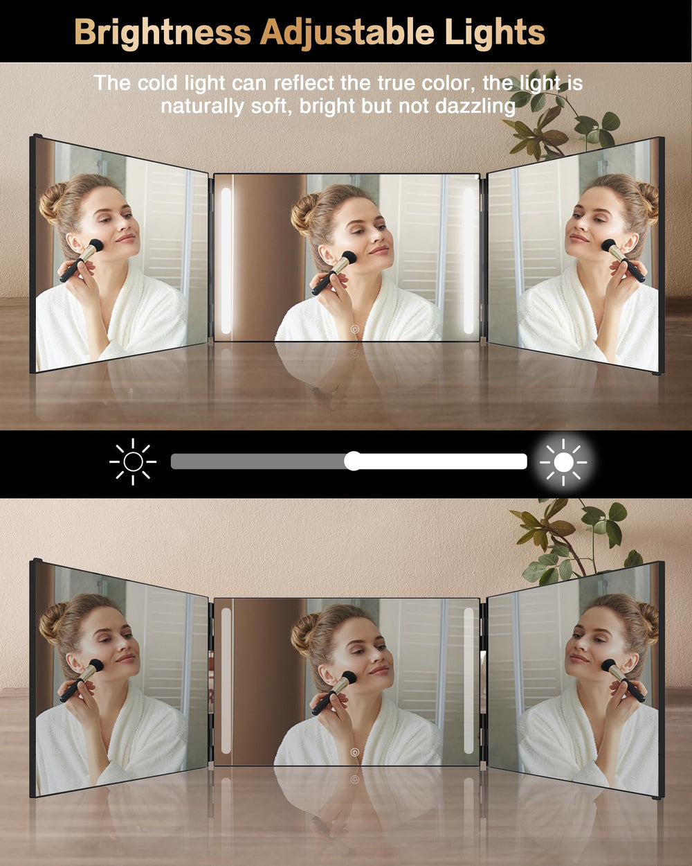 JUSRON height-adjustable mirror fits different heights and spaces.