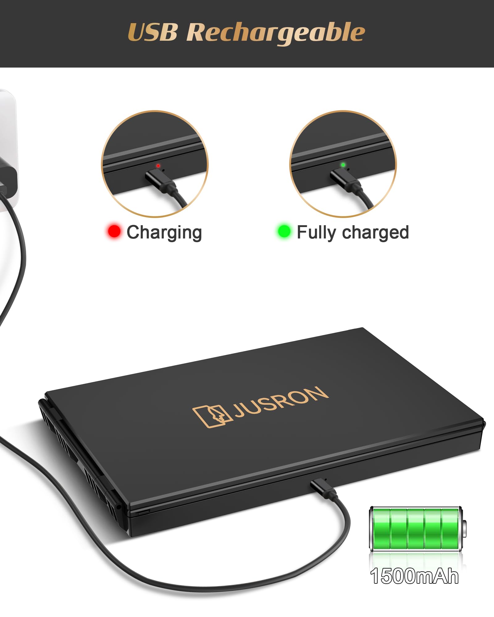JUSRON LED lighting enhances visibility during grooming with adjustable brightness.