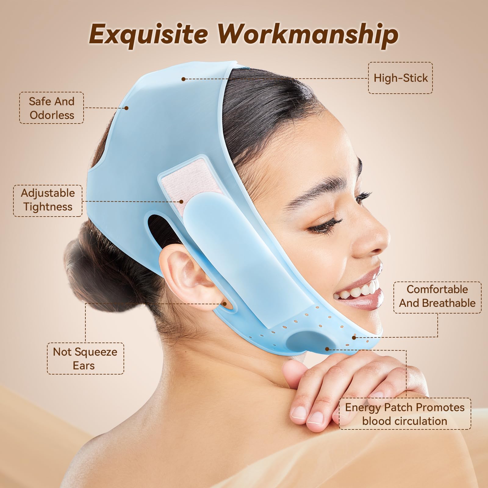 JUSRON V-Line Mask wear during work demonstrates practical daily use.