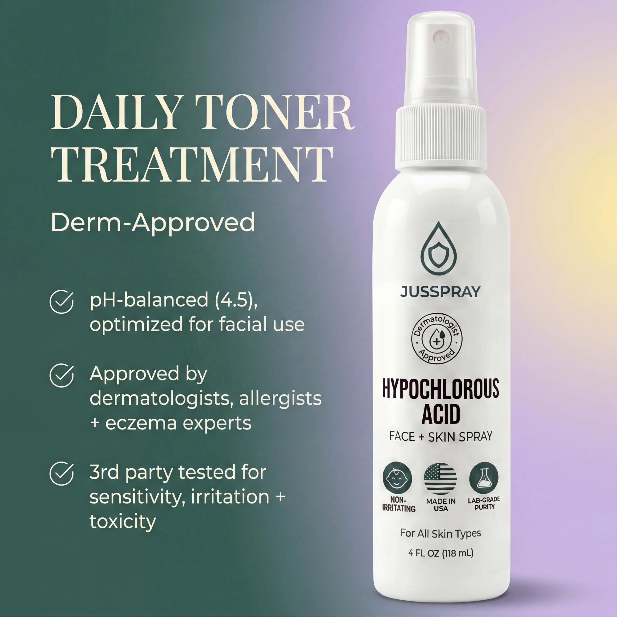 Fine mist release from Jusspray bottle onto skin during routine.