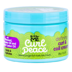 Just For Me Curl Peace Defining Cream jar front showcases lightweight hold for defined curls.