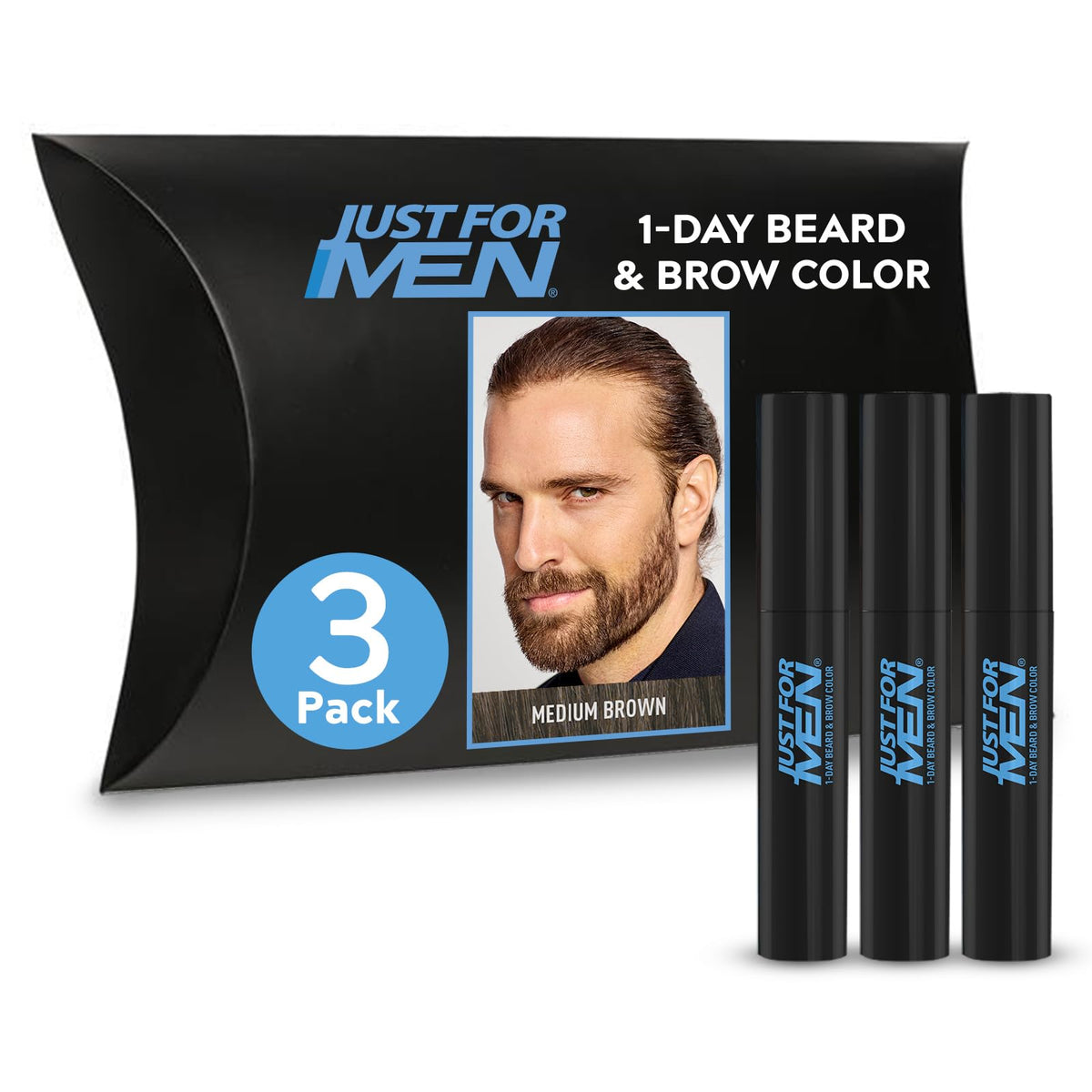Just for Men 1-Day Beard & Brow Color pack front view with eco packaging.