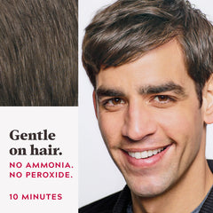 Before and after gray coverage using Just For Men on roots.