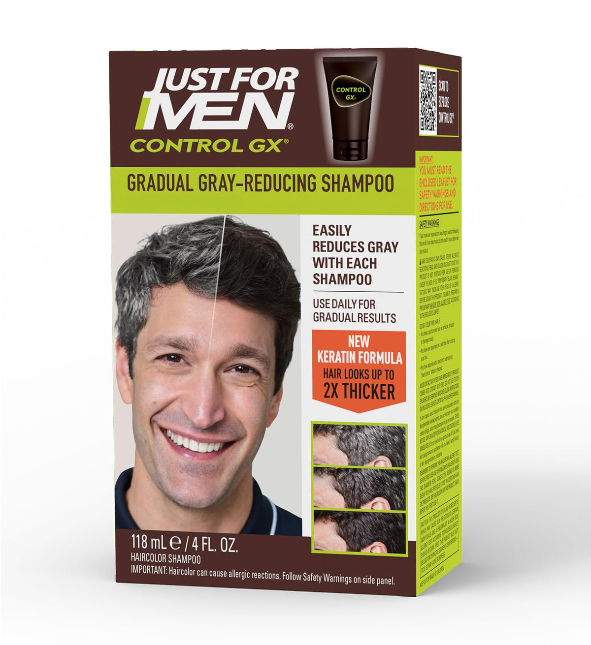 Just for Men Control GX, cabello con canas, reduce gradualmente para un look natural.