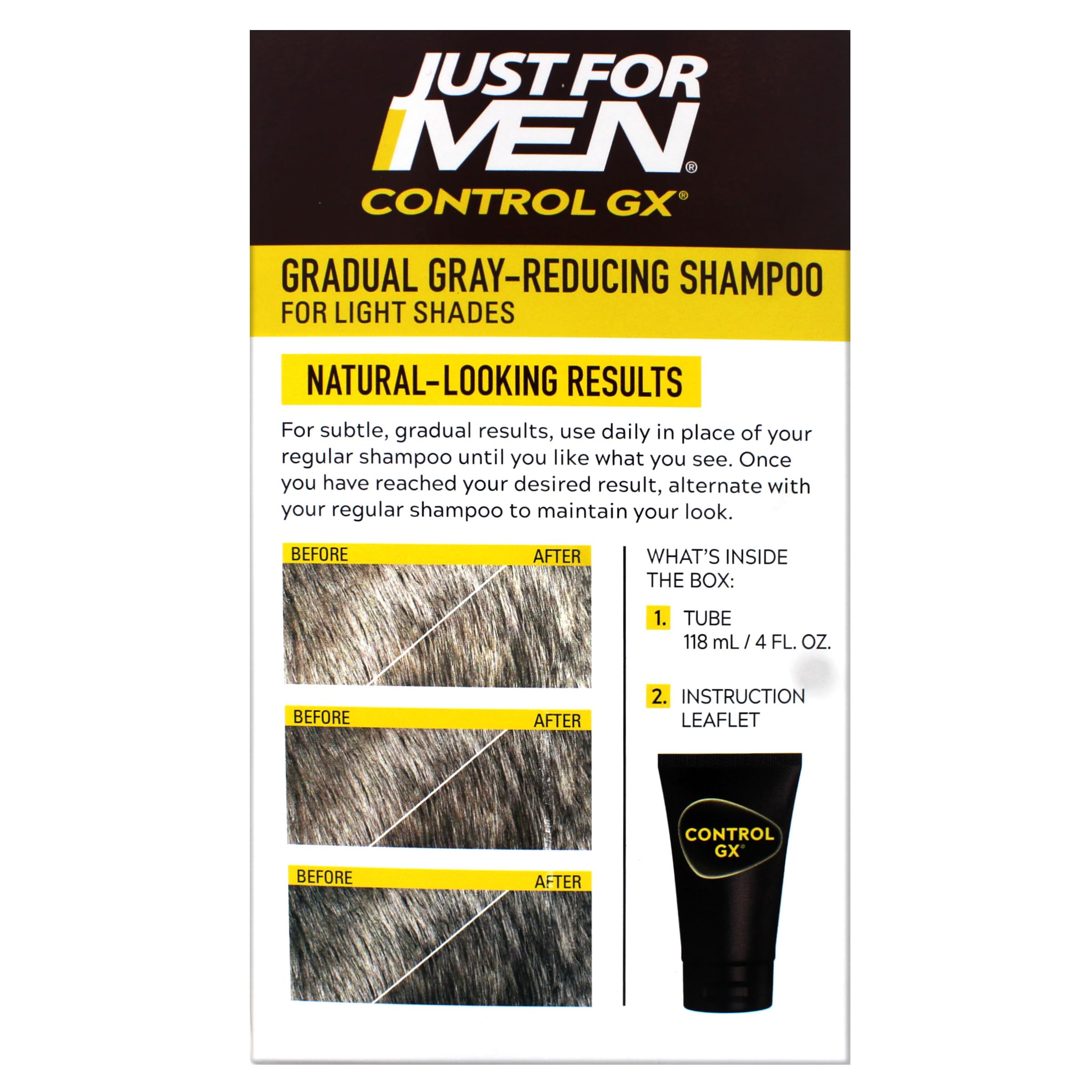 Aplicación de Just for Men Control GX en la ducha para uso diario.