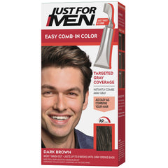 Just For Men Easy Comb-In Color dark brown tube for quick gray coverage.