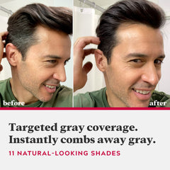 Just For Men Easy Comb-In Color comb applicator applying color to hair.