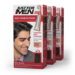 Just For Men Easy Comb-In Color Real Black A-55 pack shot for quick gray coverage.