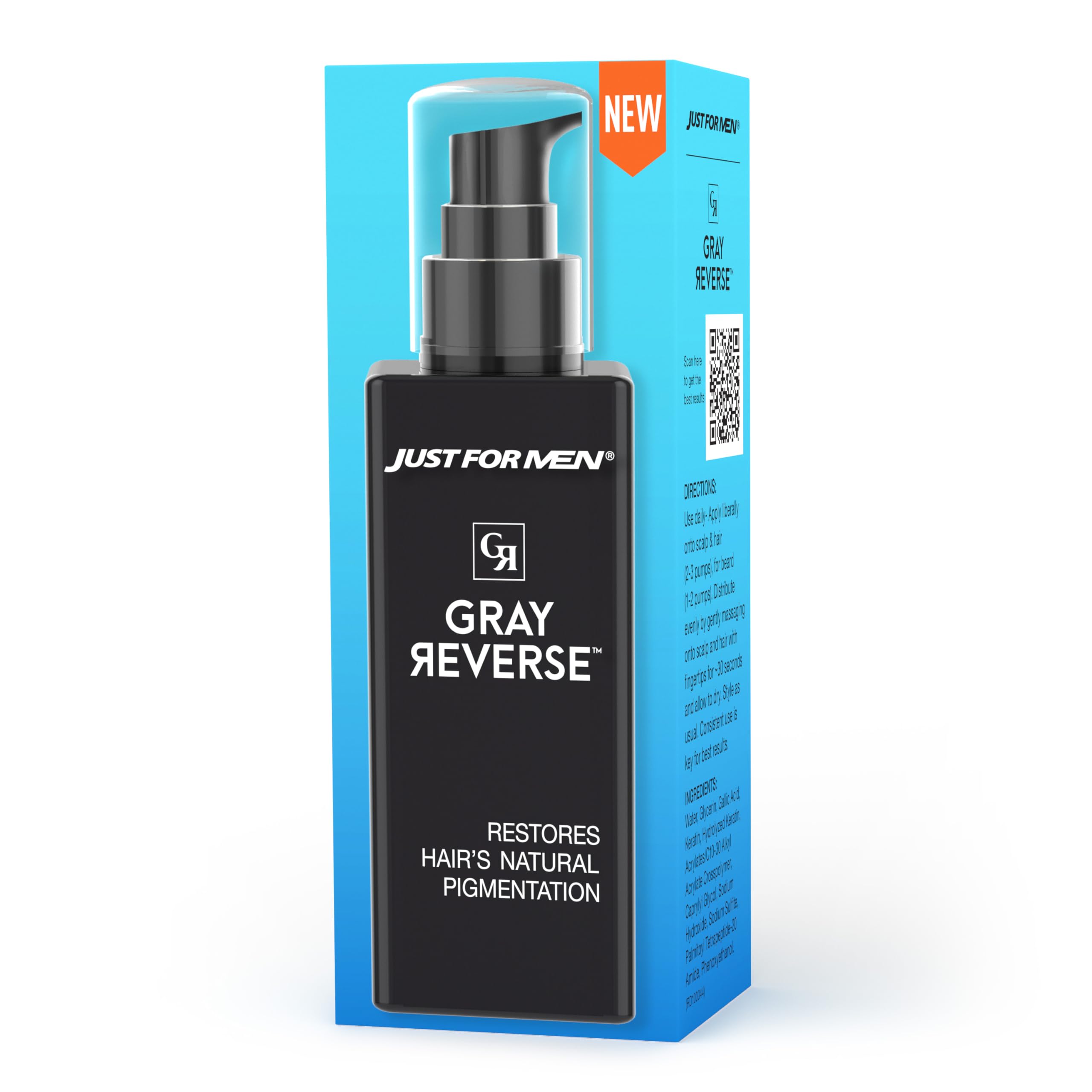 Just for Men Gray Reverse Serum bottle shown for easy color support at home.