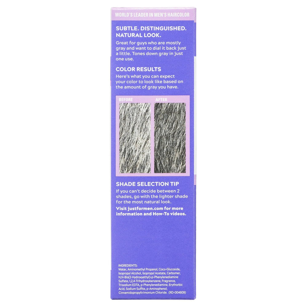 Just for Men swatch shows potential natural-looking results.