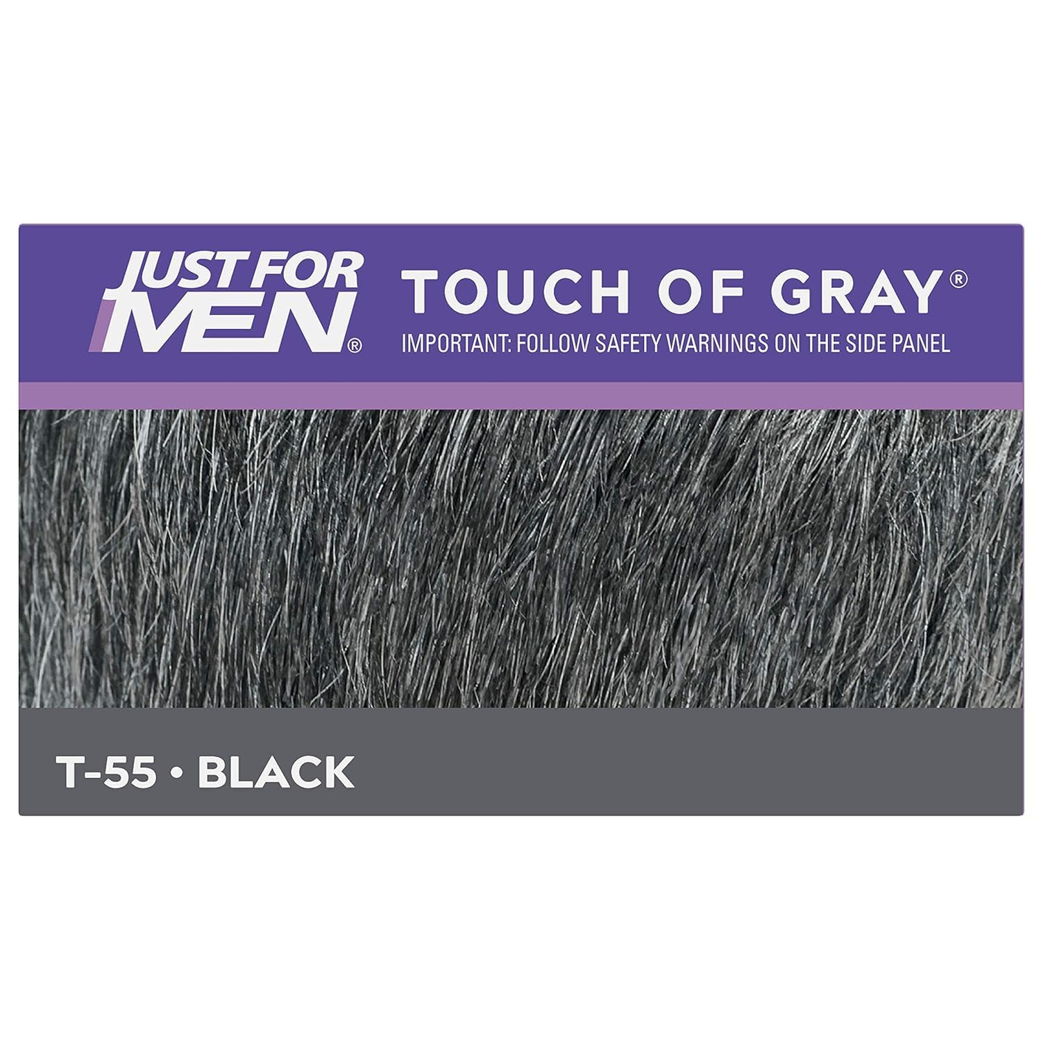 Just for Men box close-up highlights shade Black-Gray.
