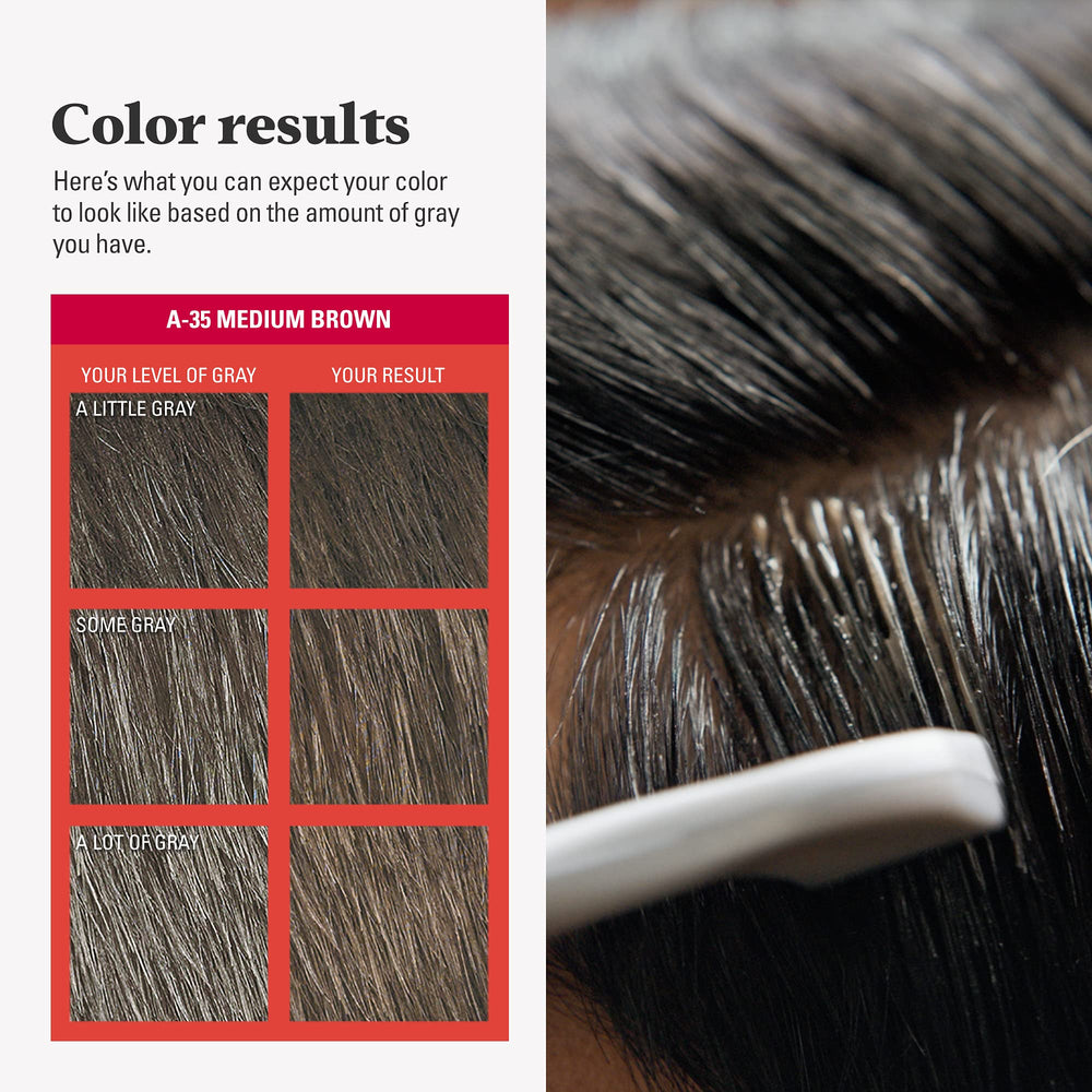Just For Men Medium Brown A-35 shade for natural daytime look.