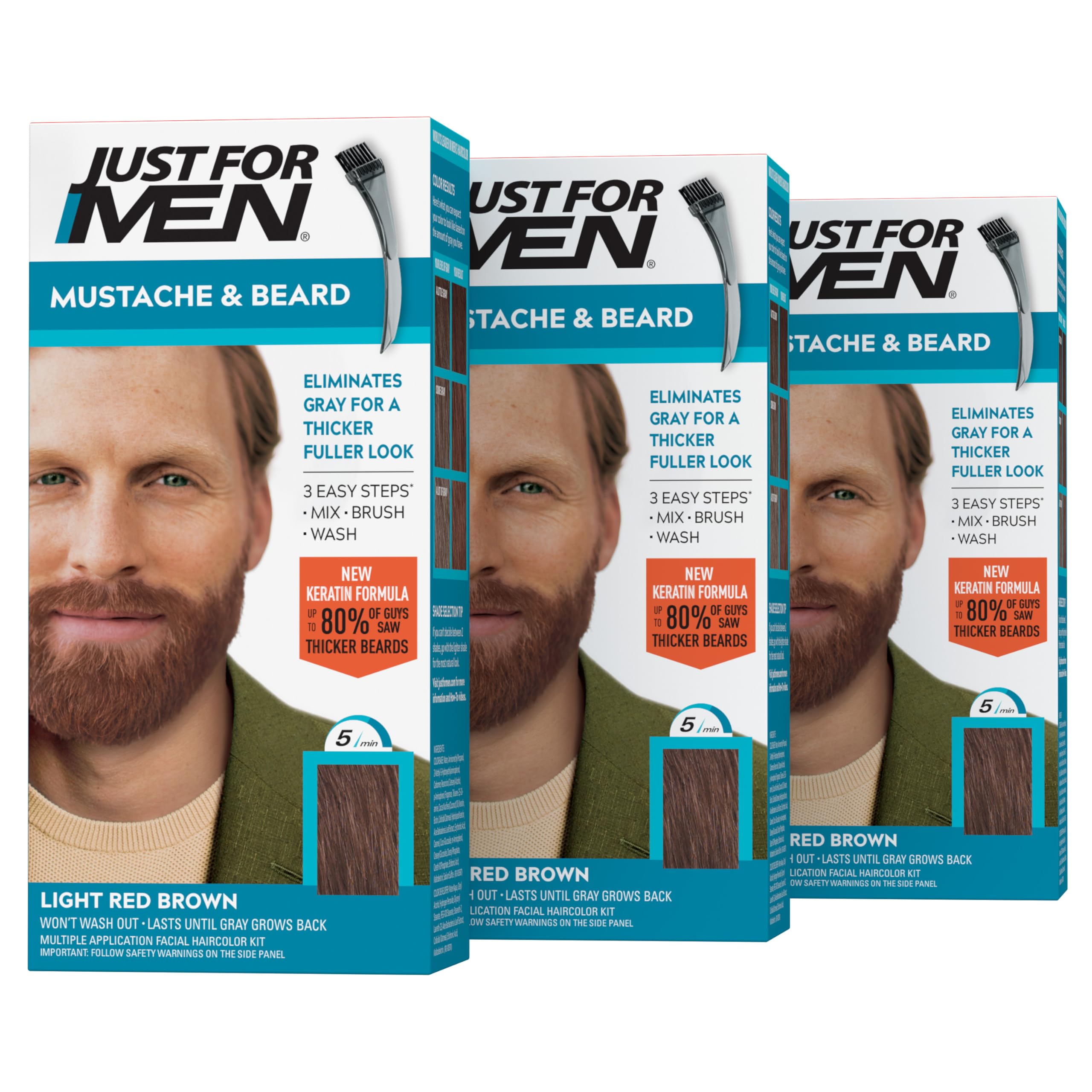 Just For Men Mustache & Beard brush application shows even gray coverage