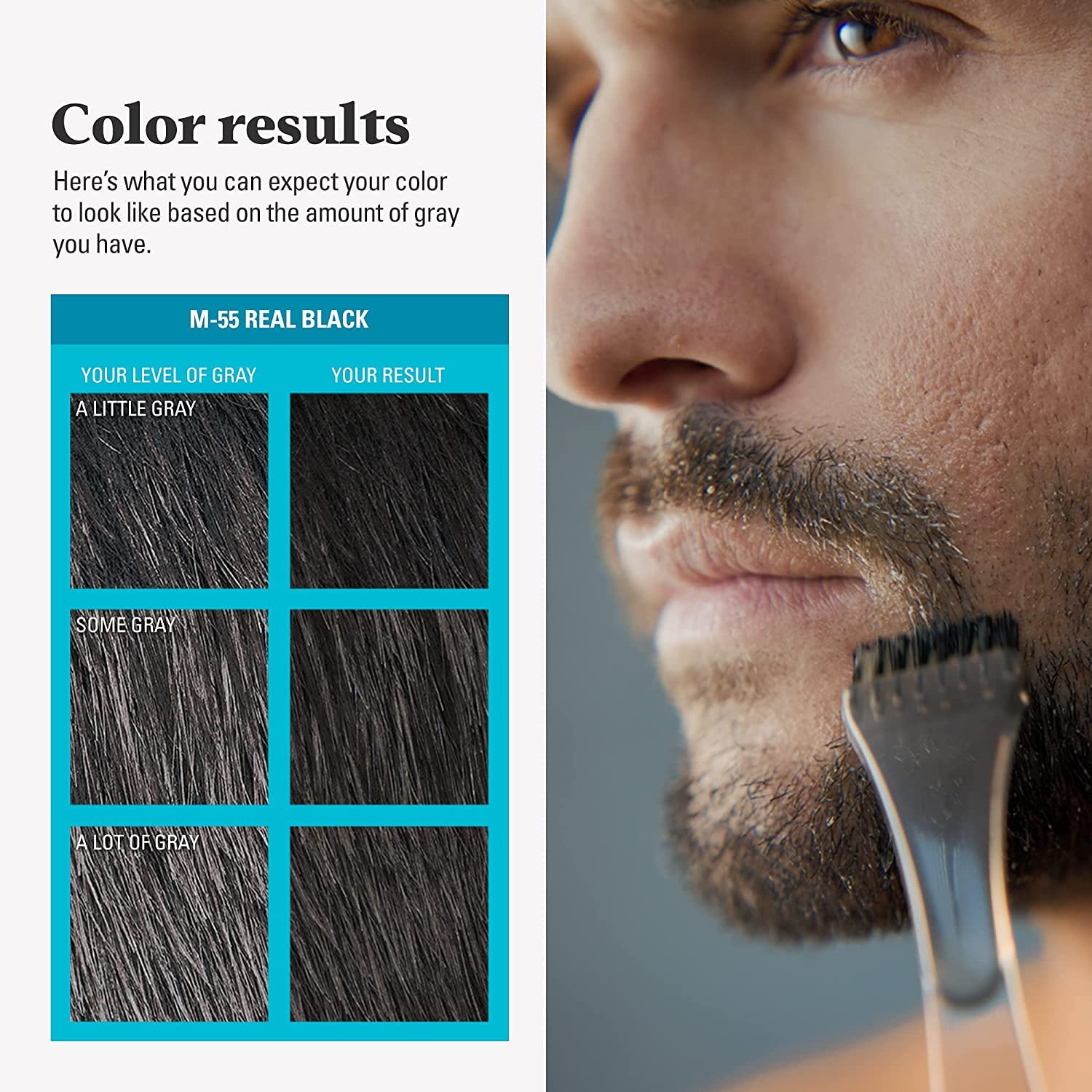 Just For Men Real Black M-55 provides quick shade touch-ups; packaging may vary.