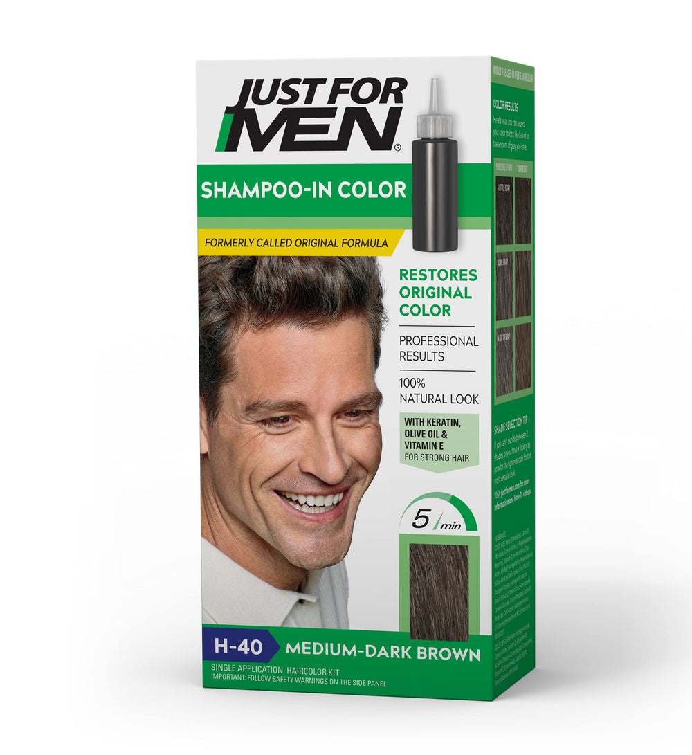 Just For Men Shampoo-In Color bottle being poured for fast gray coverage